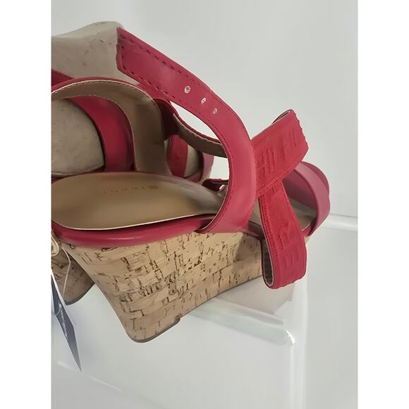 Tommy Hilfiger Red Wedge Sandals Size 8M Cork Platform Slingback - Picture 4 of 8